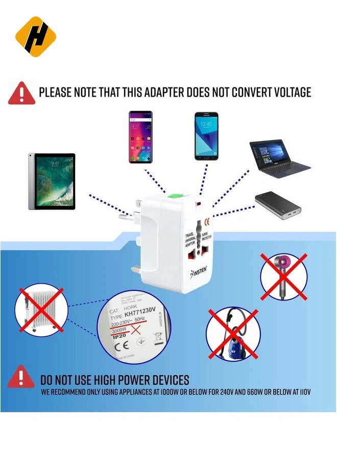 HuHa Universal Travel Adapter with USB Ports – All-in-One International Travel Charger (White)  - Image 4