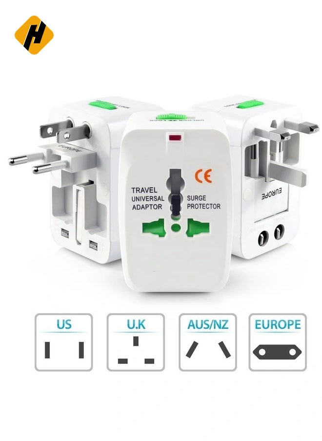 HuHa Universal Travel Adapter with USB Ports – All-in-One International Travel Charger (White)  - Image 2