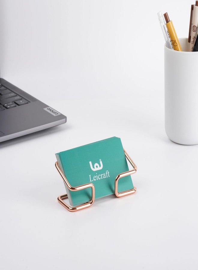 حامل بطاقات أعمال من Leicraft للمكتب، منظمات بطاقات معدنية أنيقة وإكسسوارات مكتبية للرجال والنساء (ذهبي وردي) - Image 3