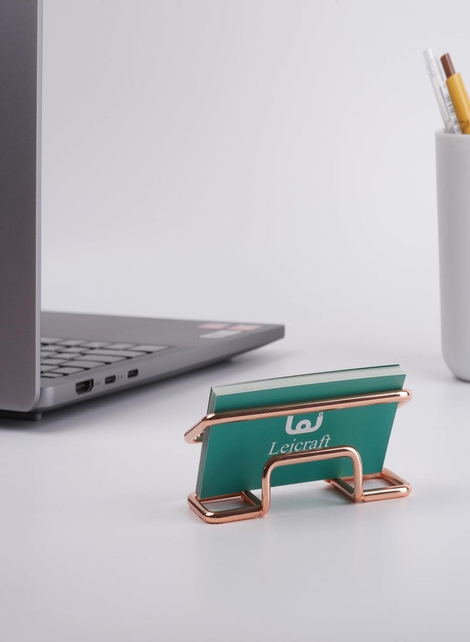 حامل بطاقات أعمال من Leicraft للمكتب، منظمات بطاقات معدنية أنيقة وإكسسوارات مكتبية للرجال والنساء (ذهبي وردي) - Image 4