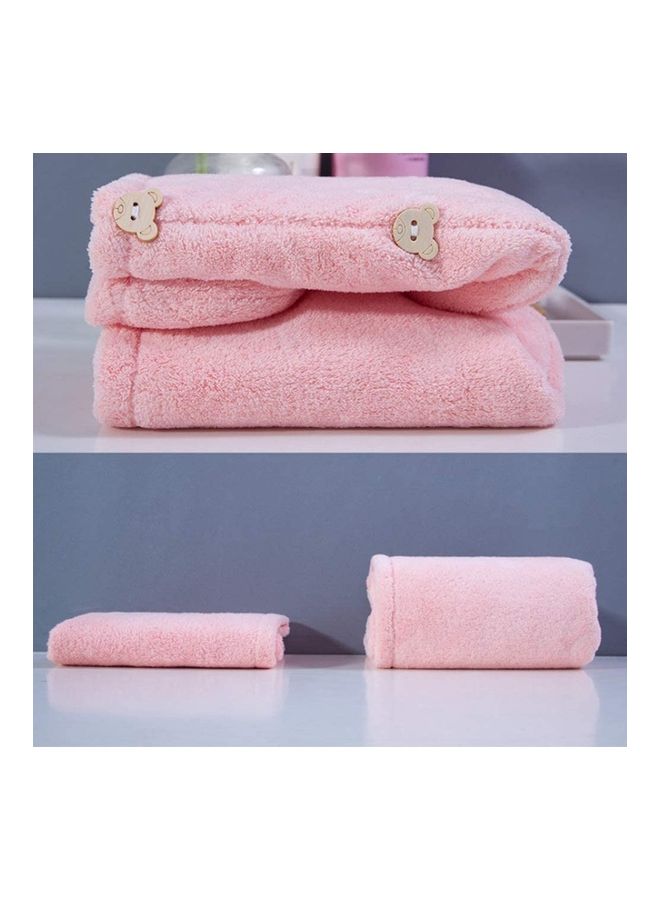 NIBEMINENT Dry Hair Towel With Buttons Pink 26x17cm - Image 3
