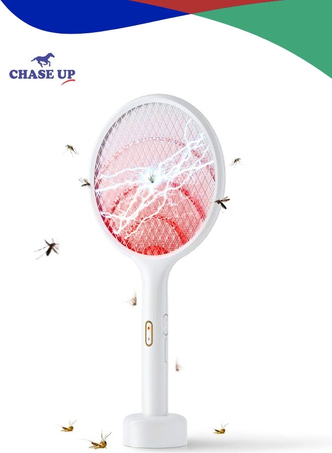 Chase Up Electric Fly Swatter 4000V Bug Zapper Racket Dual Modes Mosquito Killer with Purple Mosquito Light Rechargeable Base for Indoor and Outdoor Home Office Backyard Patio Camping (1 Pack) - Image 1