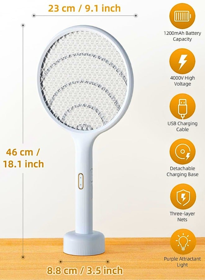 Chase Up Electric Fly Swatter 4000V Bug Zapper Racket Dual Modes Mosquito Killer with Purple Mosquito Light Rechargeable Base for Indoor and Outdoor Home Office Backyard Patio Camping (1 Pack) - Image 2
