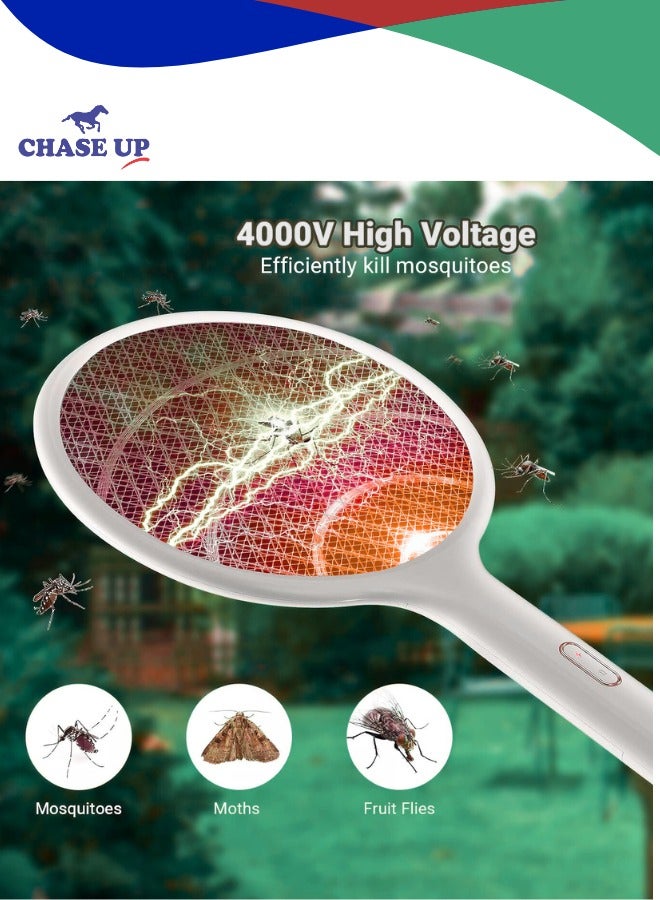Chase Up Electric Fly Swatter 4000V Bug Zapper Racket Dual Modes Mosquito Killer with Purple Mosquito Light Rechargeable Base for Indoor and Outdoor Home Office Backyard Patio Camping (1 Pack) - Image 3