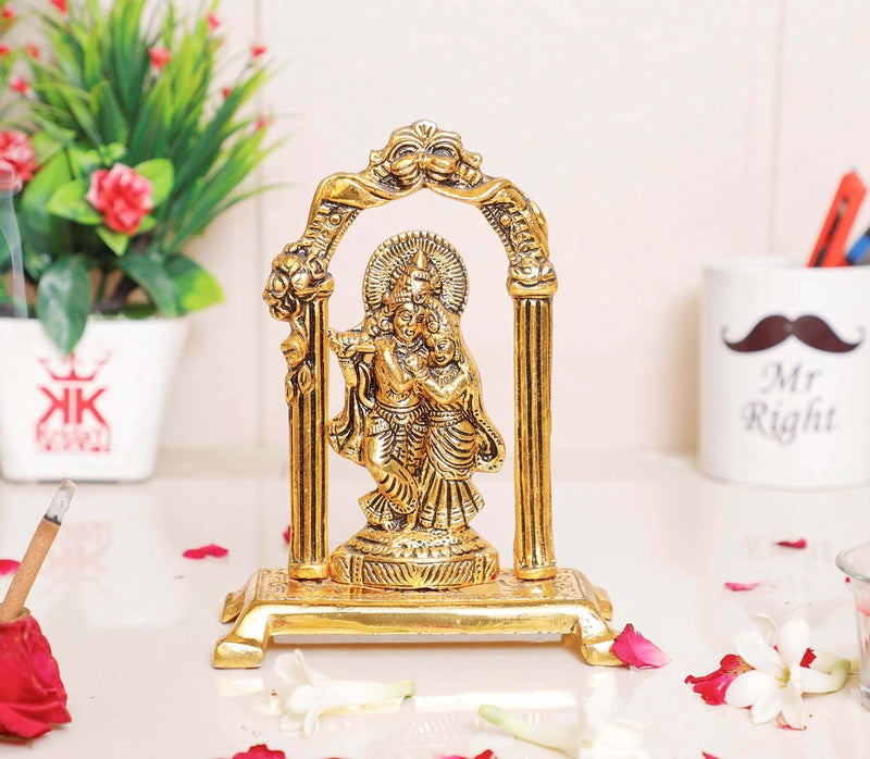 KridayKraft Metal Radha Krishna Statue Gold Plated Decor Your Home,Office & Radha Krishna Murti Idol Showpiece Figurines,Religious Krishna Idol Gift Article... - Image 1