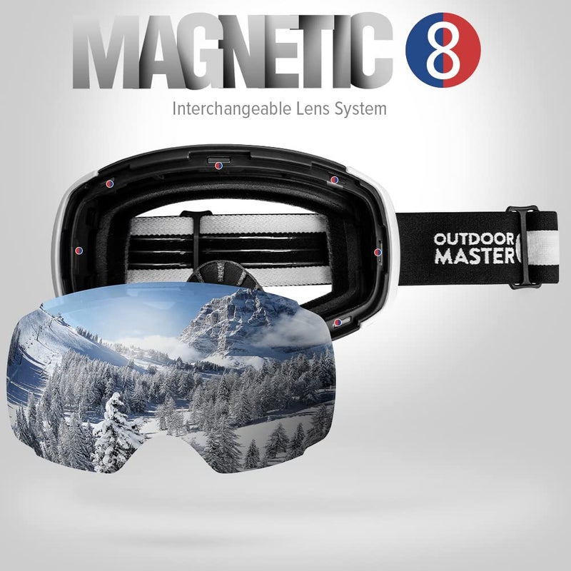 OutdoorMaster Ski Goggles PRO - Frameless, Interchangeable Lens 100% UV400 Protection Snow Goggles for Men & Women (White Frame VLT 10% Grey Lens and Free Protective Case) - Image 2