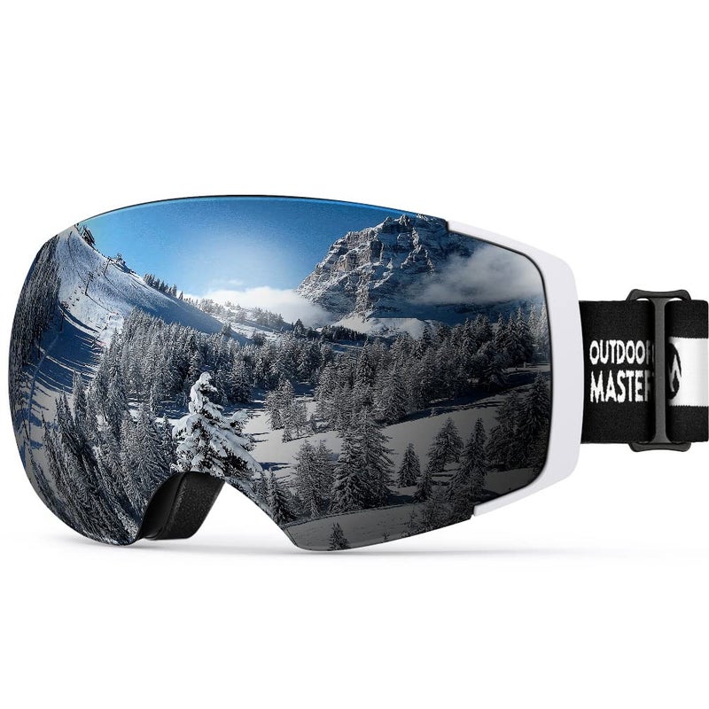 OutdoorMaster Ski Goggles PRO - Frameless, Interchangeable Lens 100% UV400 Protection Snow Goggles for Men & Women (White Frame VLT 10% Grey Lens and Free Protective Case) - Image 1