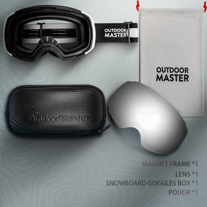 OutdoorMaster Ski Goggles PRO - Frameless, Interchangeable Lens 100% UV400 Protection Snow Goggles for Men & Women (White Frame VLT 10% Grey Lens and Free Protective Case) - Image 5