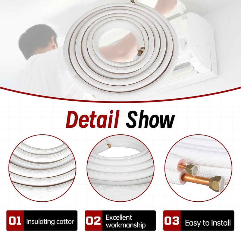 findmall 25FT Air Conditioning Copper Tubing Pipe Extension - Insulated Twin Copper Pipes for Mini Split AC - Image 4