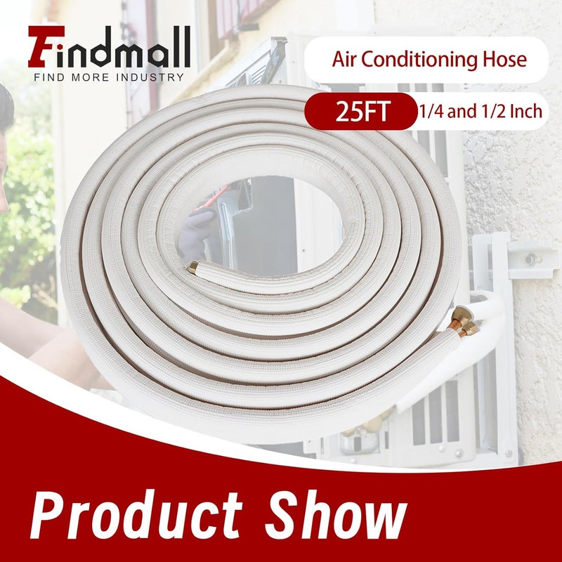 findmall 25FT Air Conditioning Copper Tubing Pipe Extension - Insulated Twin Copper Pipes for Mini Split AC - Image 2
