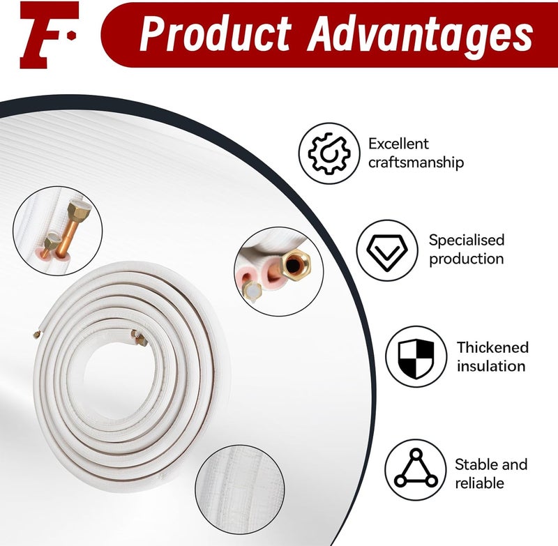findmall 25FT Air Conditioning Copper Tubing Pipe Extension - Insulated Twin Copper Pipes for Mini Split AC - Image 5