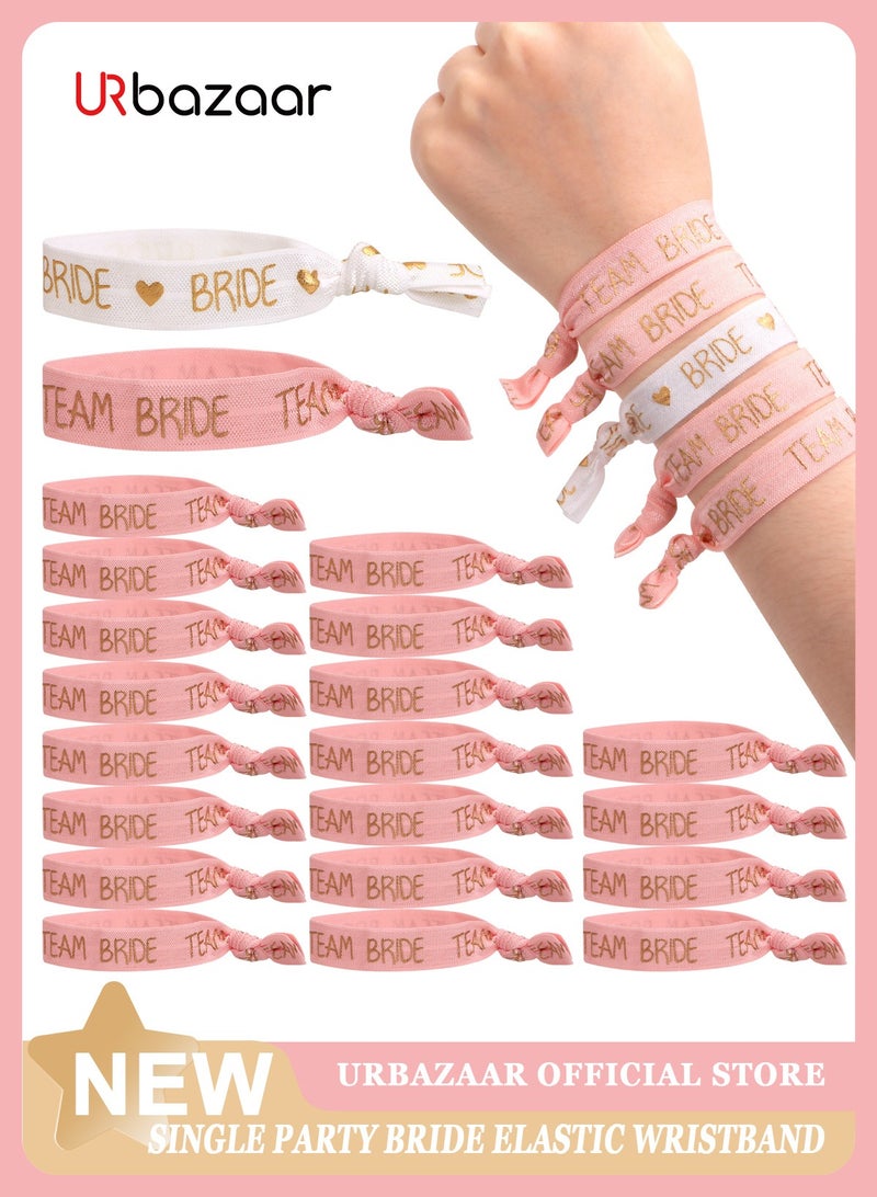 أوربازار 21 قطعة من أساور حفلات توديع العزوبية وربطات شعر العروس والعروس بدون تجاعيد وشرائط مطاطية لحفلات الزفاف وحفلات الخطوبة وحفلات الزفاف - أبيض ووردي - Image 1