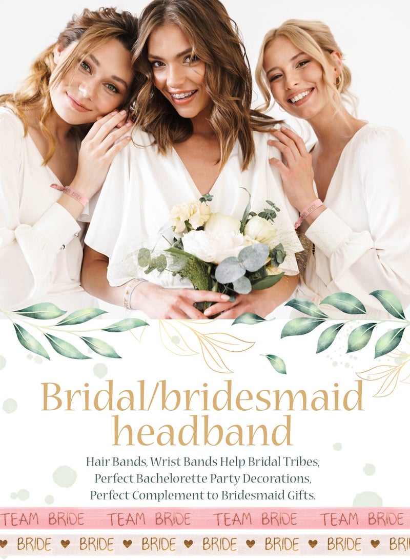 أوربازار 21 قطعة من أساور حفلات توديع العزوبية وربطات شعر العروس والعروس بدون تجاعيد وشرائط مطاطية لحفلات الزفاف وحفلات الخطوبة وحفلات الزفاف - أبيض ووردي - Image 4