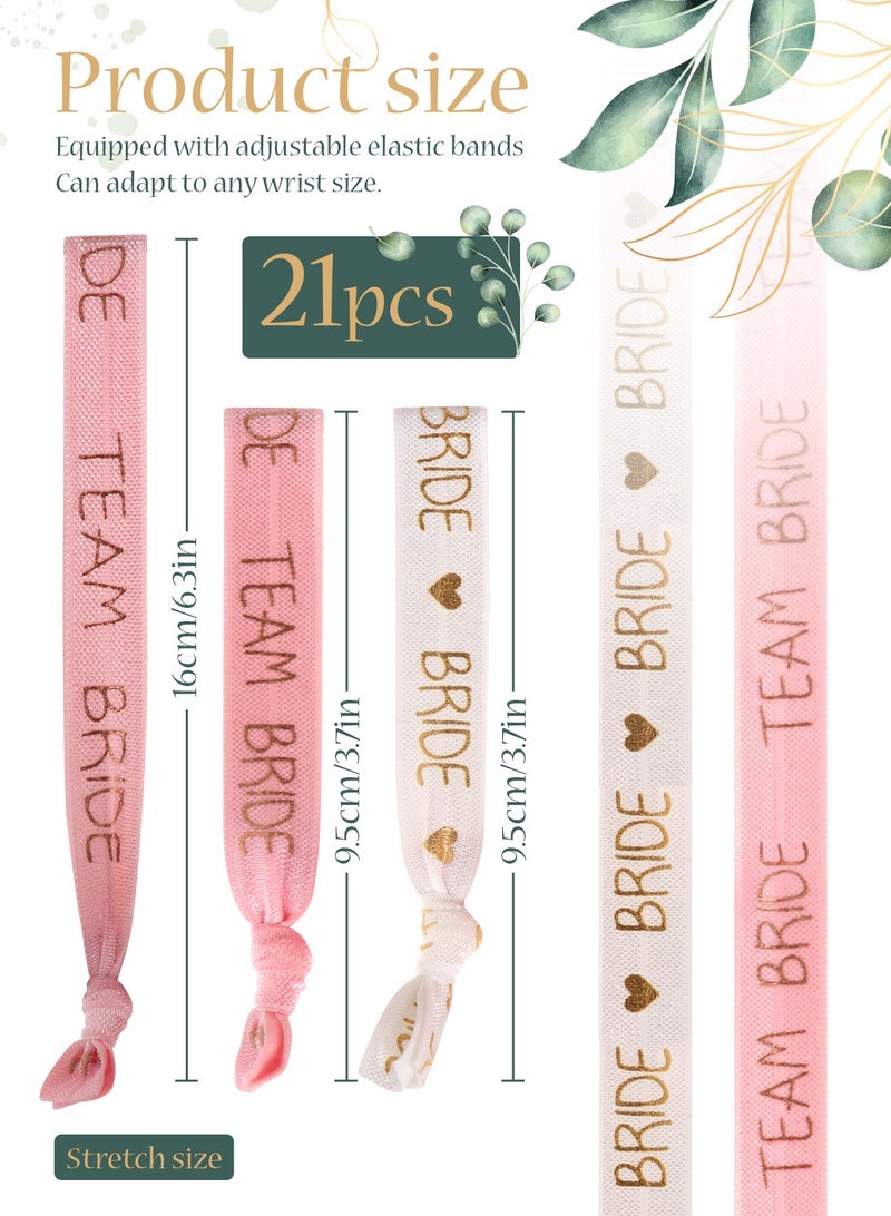 أوربازار 21 قطعة من أساور حفلات توديع العزوبية وربطات شعر العروس والعروس بدون تجاعيد وشرائط مطاطية لحفلات الزفاف وحفلات الخطوبة وحفلات الزفاف - أبيض ووردي - Image 2