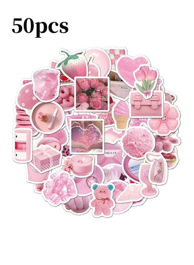 YJ 50-Piece Pink Life Girl's Heart Cartoon Stickers Vinyl Aesthetic Sticker Laptop Stickers for Skateboard Guitar Travel Case Graffiti Sticker Door Luggage Car Bike Bicycle for Kids Teens Girls Adults - Image 1