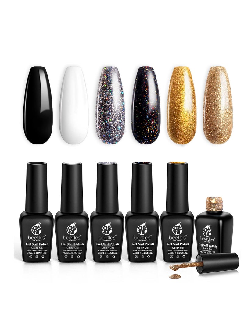 beetles Gel Polish Beetles Gel Nail Polish Set - 6 Colors Black Milky White Silver Rose Gold Glitter Shimmer Summer Gel Nail Polish Kit Soak Off Nail Uv Lamp Gel Kit Gel Nail Art Gift for Women  - Image 1