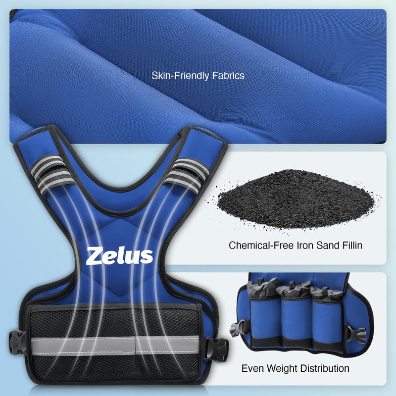 ZELUS Weighted Vest for Men and Women, Adjustable Body Weight Vest Exercise Set for Workouts, 4-10lb/11-20lb/20-32lb with 6 Ironsand Weights for Cardio Strength Training Walking Jogging, 4-10lb. Blue - Image 4
