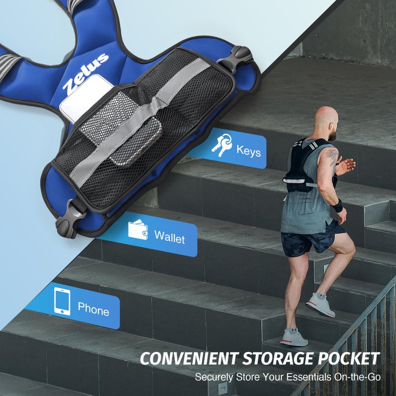 ZELUS Weighted Vest for Men and Women, Adjustable Body Weight Vest Exercise Set for Workouts, 4-10lb/11-20lb/20-32lb with 6 Ironsand Weights for Cardio Strength Training Walking Jogging, 4-10lb. Blue - Image 3