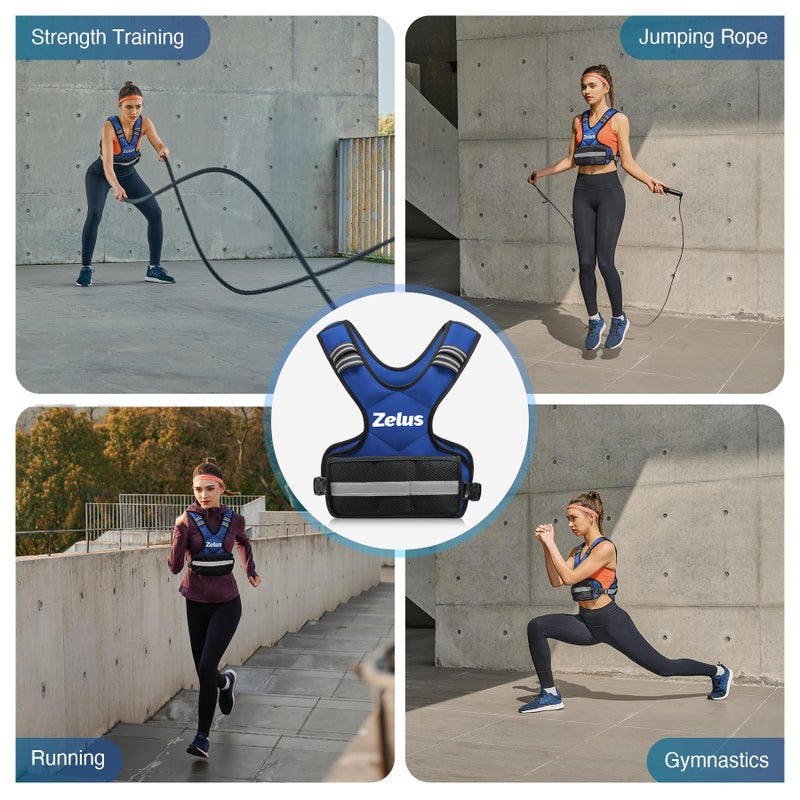 ZELUS Weighted Vest for Men and Women, Adjustable Body Weight Vest Exercise Set for Workouts, 4-10lb/11-20lb/20-32lb with 6 Ironsand Weights for Cardio Strength Training Walking Jogging, 4-10lb. Blue - Image 5