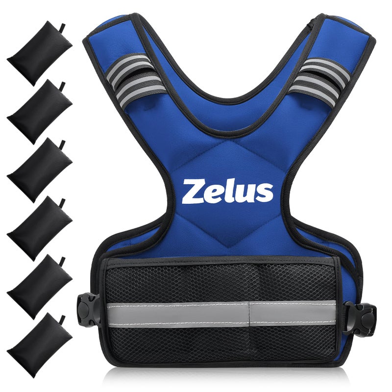 ZELUS Weighted Vest for Men and Women, Adjustable Body Weight Vest Exercise Set for Workouts, 4-10lb/11-20lb/20-32lb with 6 Ironsand Weights for Cardio Strength Training Walking Jogging, 4-10lb. Blue - Image 1