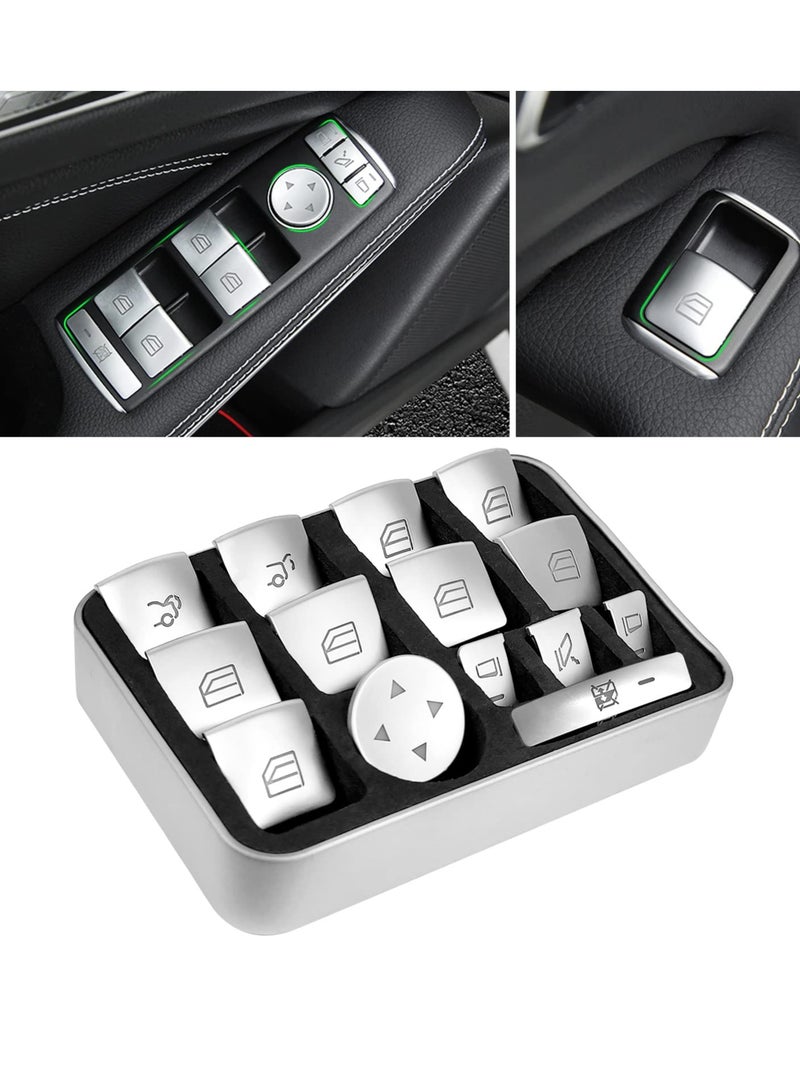 Inner Door Power Window Switch Button Covers Trim Stickers, Compatible Replacement for Mercedes Benz A B C E G GLA CLA GLK GL ML GLE Class W204 W212 W246 W166 X166 X204 & Tesla Model X S - 14 PCS - Image 1