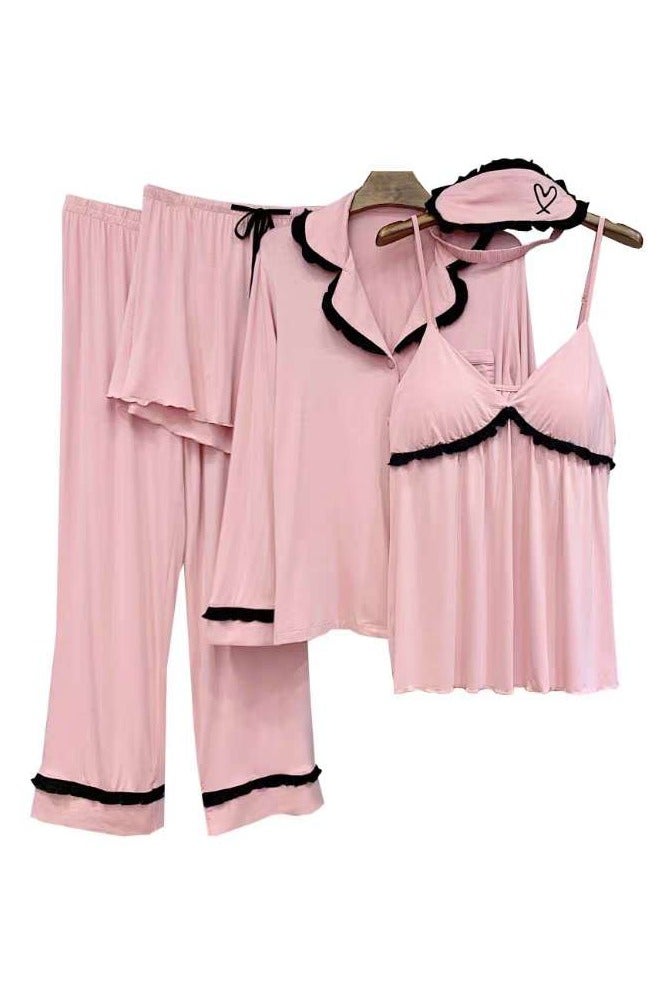 Monel cotton pajamas 5-piece set, pink