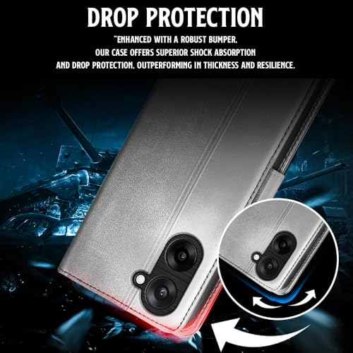 WOW IMAGINE Shock Proof Flip Cover Back Case for 1+ OnePlus Nord CE 5 5G (Magnetic Button Flip Case | Wallet Pockets & Stand | Leather Finish | Stone Grey) - Image 5