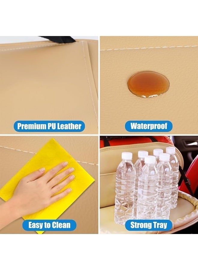 NXT Backseat Car Organizer,vMulti-Pocket PU Leather Backseat Organizer with Tray, Back Seat Tray Table for Cars, Backseat Organizer for Car with Tray Beige (Beige) - Image 5