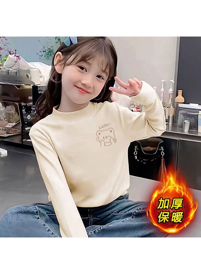Girls' Thickened Fleece-lined Base Shirt New Children's Inner Winter Wear For Older Girls, Warm Top For Winter