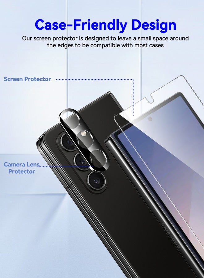 بشكل مختصر [عبوة 2+2] واقي شاشة من الزجاج المقوى 9H لهاتف Samsung Galaxy Z Fold 6 5G، مقاوم للخدش، تغطية كاملة، سهل التركيب، عبوة من واقي الشاشة وعبوة من واقي عدسة الكاميرا - Image 4