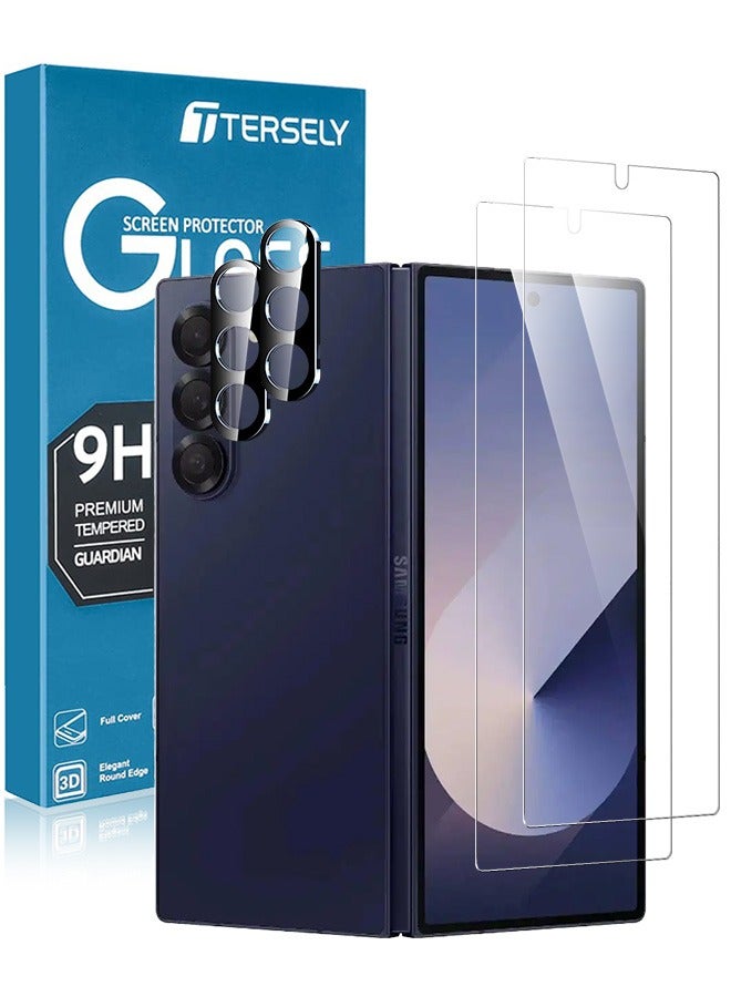 بشكل مختصر [عبوة 2+2] واقي شاشة من الزجاج المقوى 9H لهاتف Samsung Galaxy Z Fold 6 5G، مقاوم للخدش، تغطية كاملة، سهل التركيب، عبوة من واقي الشاشة وعبوة من واقي عدسة الكاميرا - Image 1