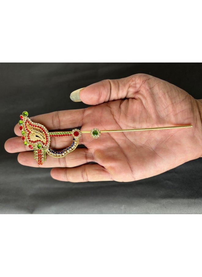 Salvus App SOLUTIONS Salvus APP SOLUTIONS Handcrafted Metal Work Bansuri/Flute for Krishna Idol - Decorative Indian Artwork for Home or Office Decor (Multicolor, 6x2 inch)  - Image 5