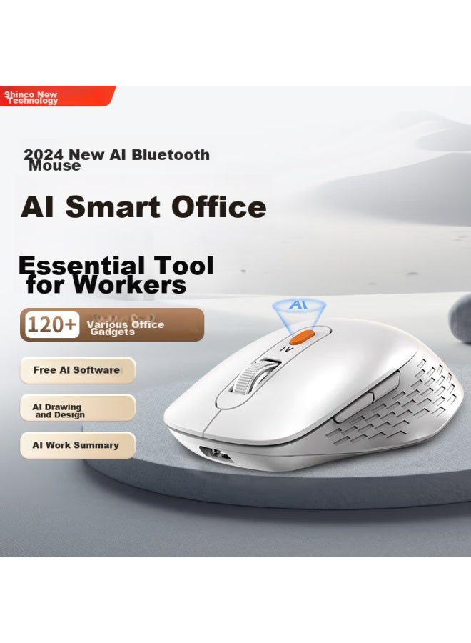 SHINCO Xinke Ai Smart Office Wireless Bluetooth Mouse, Ergonomic Three-mode Rechargeable Comfortable Mouse , White M1 - Image 1