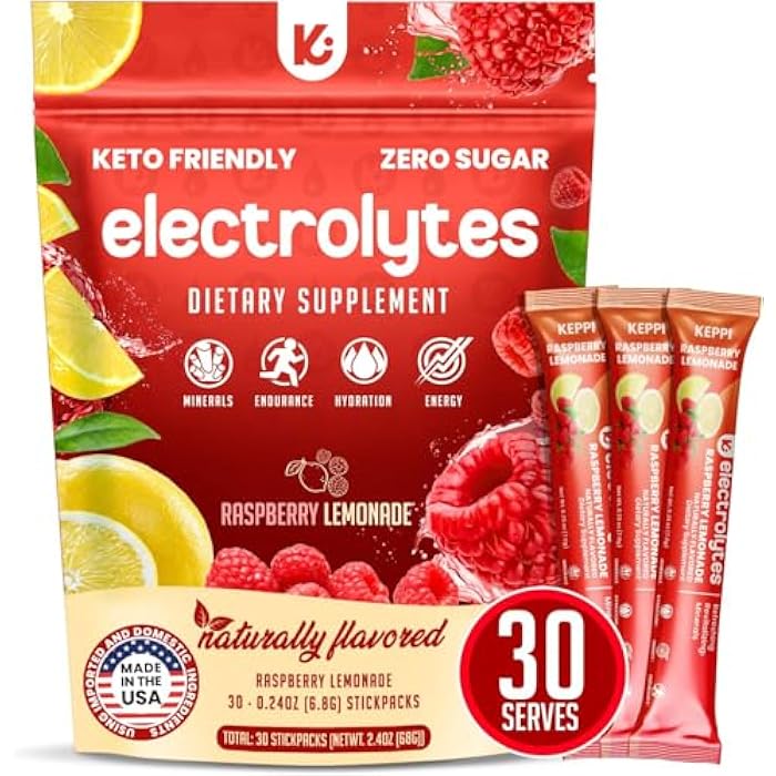 Keppi Electrolytes Powder Packets – Raspberry Lemonade 30 Servings – No Sugar Hydration Supplement with Potassium, Magnesium, Sodium – Keto, Vegan, Fasting-Friendly, Zero Calorie Hydration Packets - Image 1