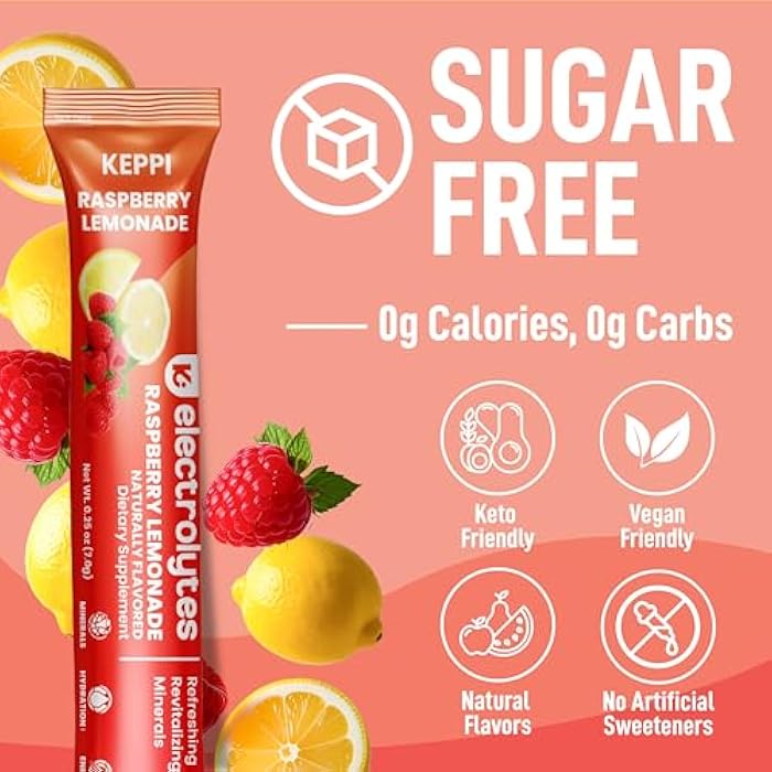 Keppi Electrolytes Powder Packets – Raspberry Lemonade 30 Servings – No Sugar Hydration Supplement with Potassium, Magnesium, Sodium – Keto, Vegan, Fasting-Friendly, Zero Calorie Hydration Packets - Image 4