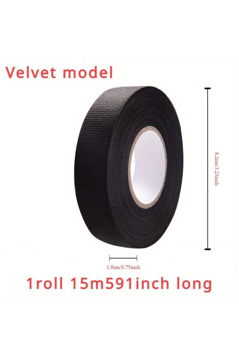 شريط فلانيل مخملي 1.9 سم 15 م لفة واحدة، شريط عازل لأسلاك السيارات، سميك وعالي اللزوجة