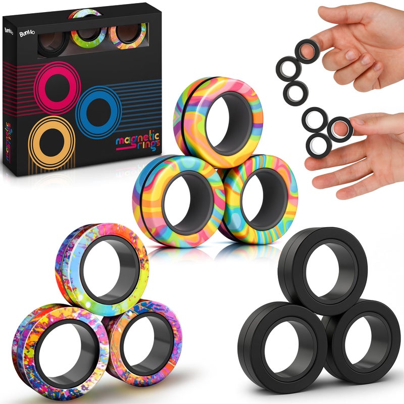 BunMo Easter Gifts for Teens - 9 Pack Magnetic Rings - Improved N45 Magnets, BPA-Free - Quiet Fidget Toy for Adults & Teens for Office, School & Travel - Easter Basket Stuffers for Adults - Image 1