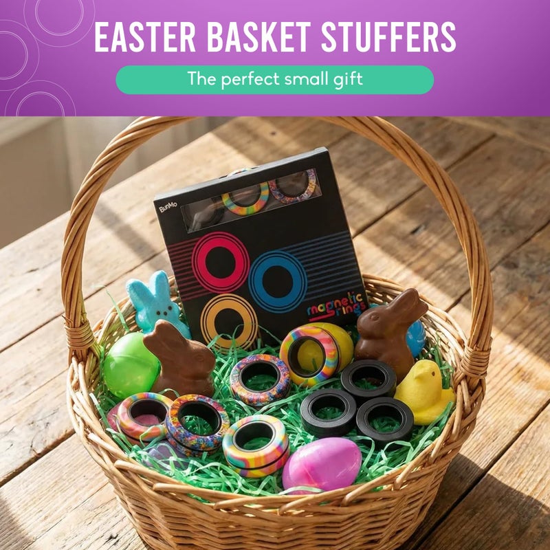 BunMo Easter Gifts for Teens - 9 Pack Magnetic Rings - Improved N45 Magnets, BPA-Free - Quiet Fidget Toy for Adults & Teens for Office, School & Travel - Easter Basket Stuffers for Adults - Image 2