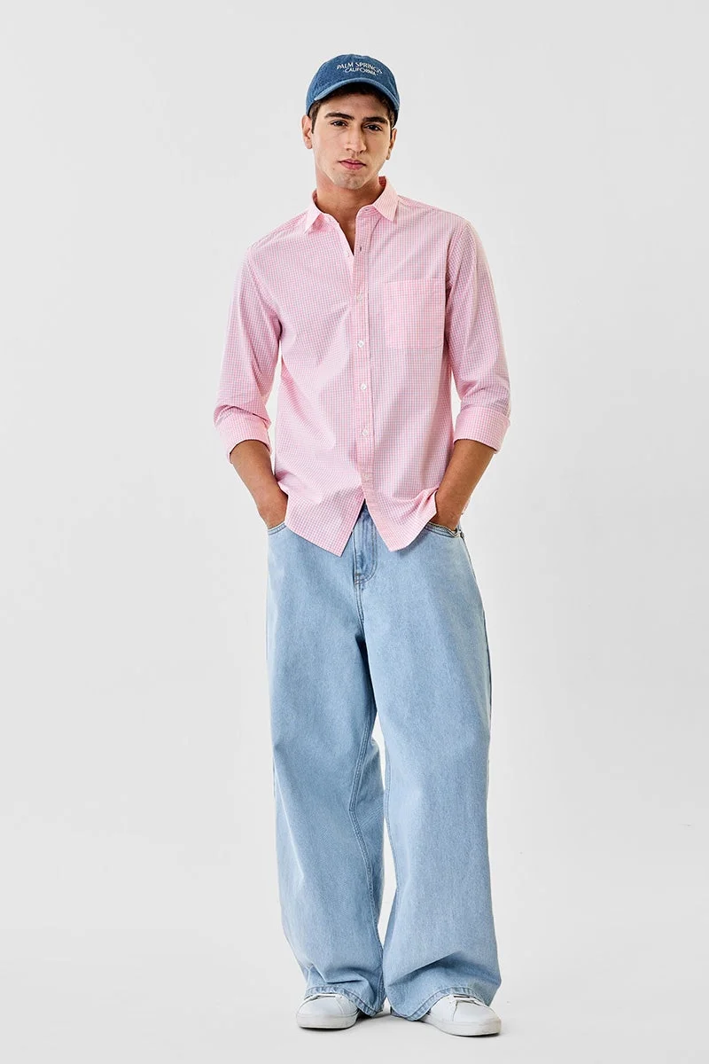 سنيتش قميص قطني % بقصة ضيقة بنقوش مربعات صغيرة