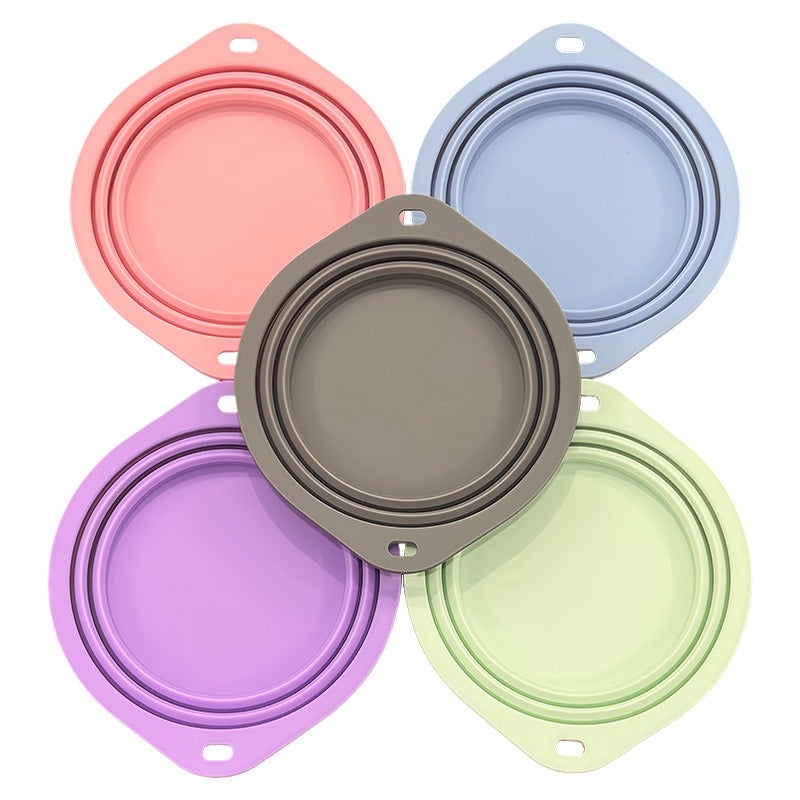 Food-grade silicone pet bowl with placemat, double-bowl design, neck-supporting food dish for cats and dogs