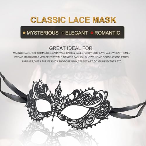 MYMENU Masquerade Mask for Women Venetian Mask For Costume Party Supply Adjustable Soft Lace Bendable Masks (Black Lace) - Image 2