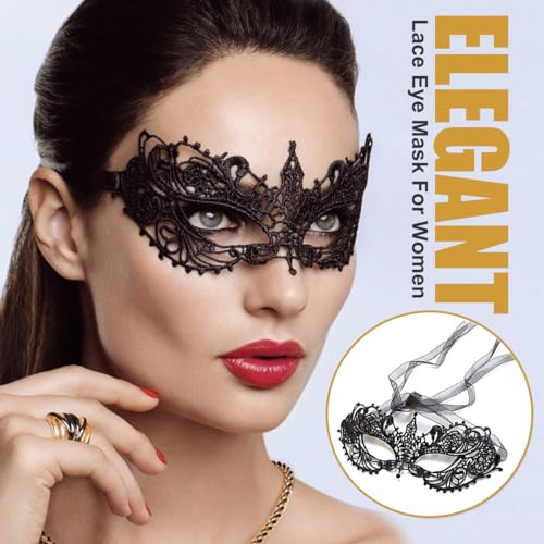 MYMENU Masquerade Mask for Women Venetian Mask For Costume Party Supply Adjustable Soft Lace Bendable Masks (Black Lace) - Image 5