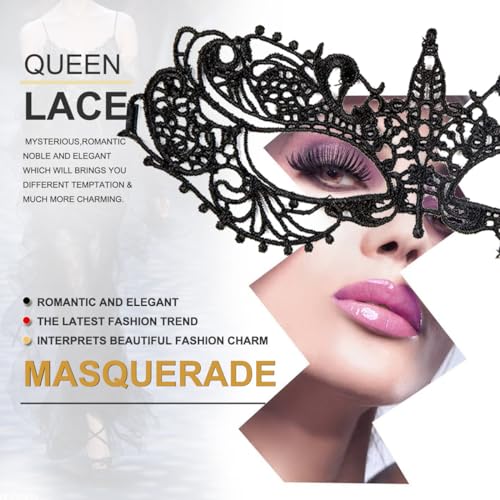 MYMENU Masquerade Mask for Women Venetian Mask For Costume Party Supply Adjustable Soft Lace Bendable Masks (Black Lace) - Image 4