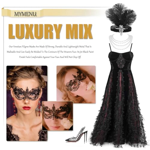 MYMENU Masquerade Mask for Women Venetian Mask For Costume Party Supply Adjustable Soft Lace Bendable Masks (Black Lace) - Image 3