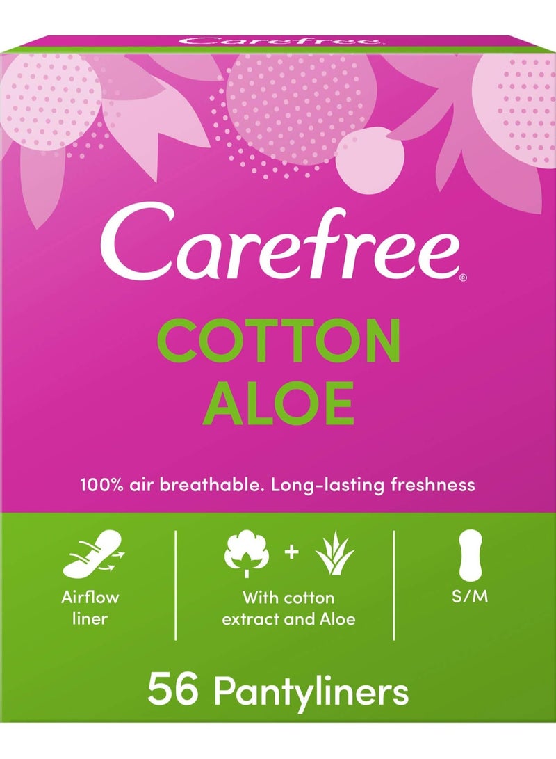 Carefree 56 Pack Daily Panty Liners, Cotton, Aloe