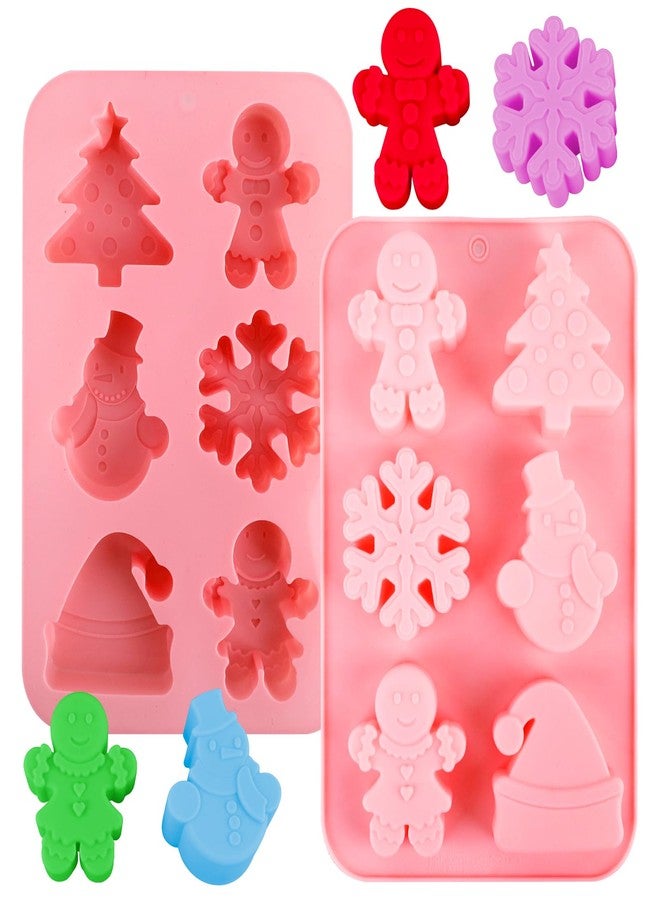 LEBERY 2Pcs Christmas Silicone Cake Molds Christmas Chocolate Candy Mold Snowflake Silicone Molds Gingerbread Man Holiday Christmas Tree Hat Snowman Baking Mold for Jello, Ice Cubes, Soaps, Candles - Image 1