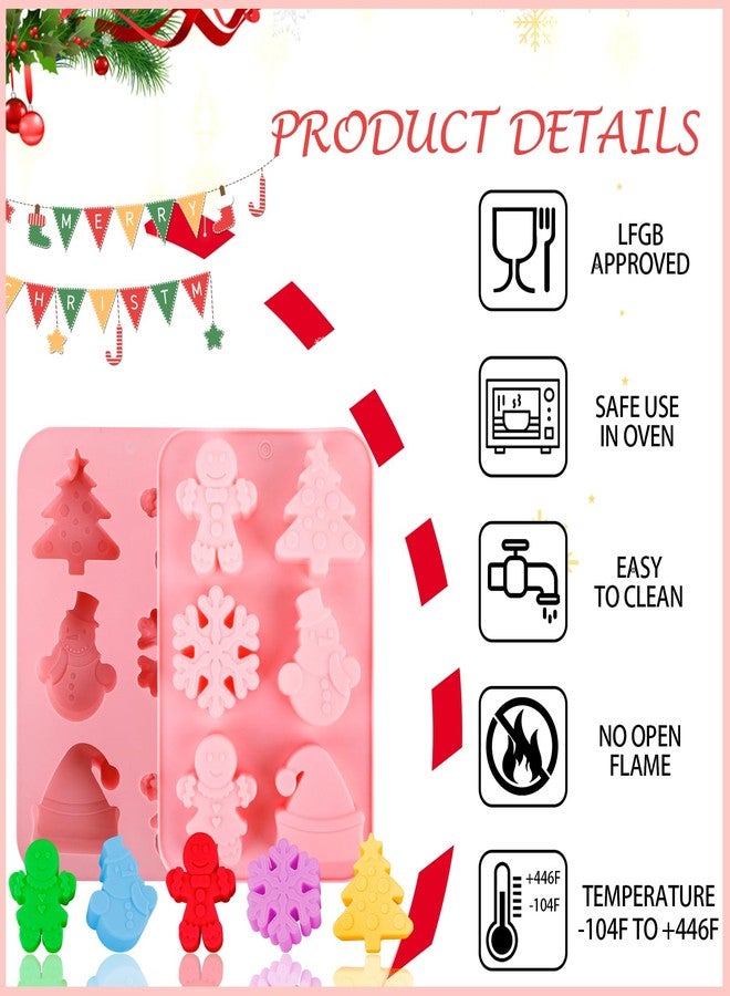 LEBERY 2Pcs Christmas Silicone Cake Molds Christmas Chocolate Candy Mold Snowflake Silicone Molds Gingerbread Man Holiday Christmas Tree Hat Snowman Baking Mold for Jello, Ice Cubes, Soaps, Candles - Image 3