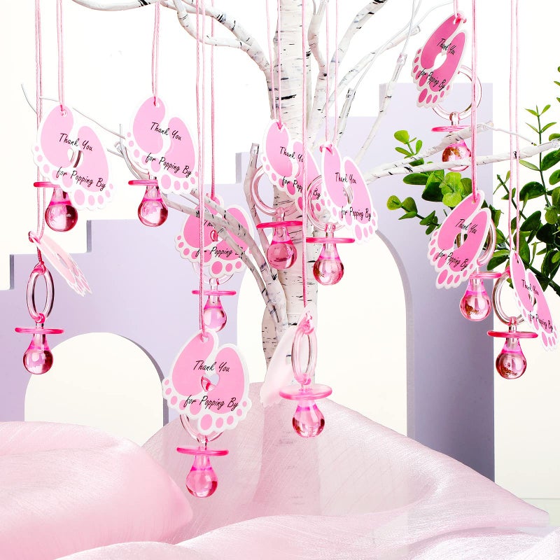 Tondiamo 24 Pieces Acrylic Baby Pacifiers Necklace with Foot Tags Pink Pacifiers Charm Newborn Pacifiers Baby Shower Plastic Cute Pacifiers Necklace for Baby Shower Party Decorations Table Scatter - Image 4