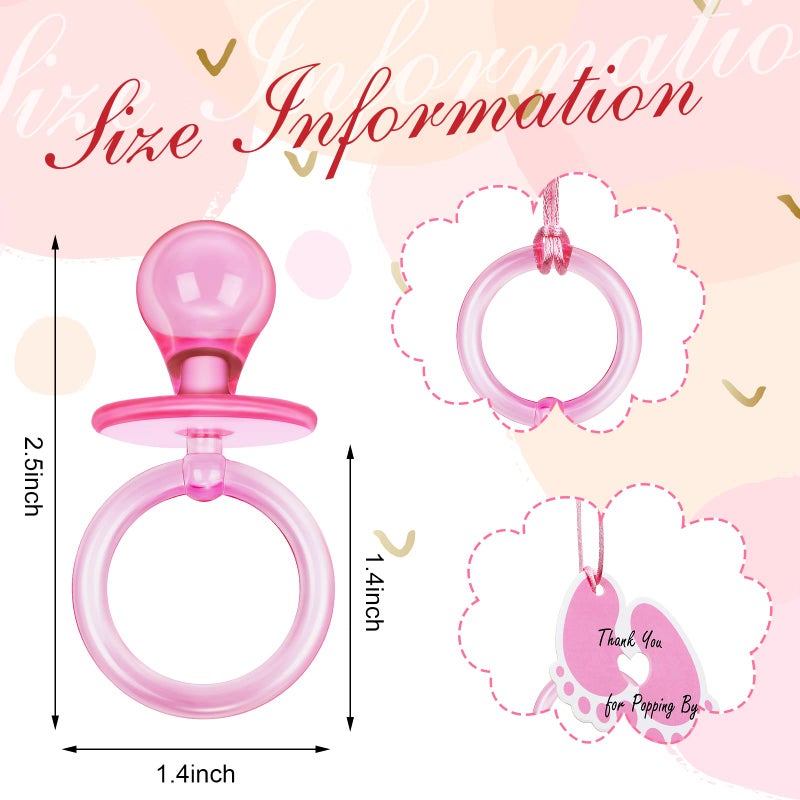 Tondiamo 24 Pieces Acrylic Baby Pacifiers Necklace with Foot Tags Pink Pacifiers Charm Newborn Pacifiers Baby Shower Plastic Cute Pacifiers Necklace for Baby Shower Party Decorations Table Scatter - Image 3