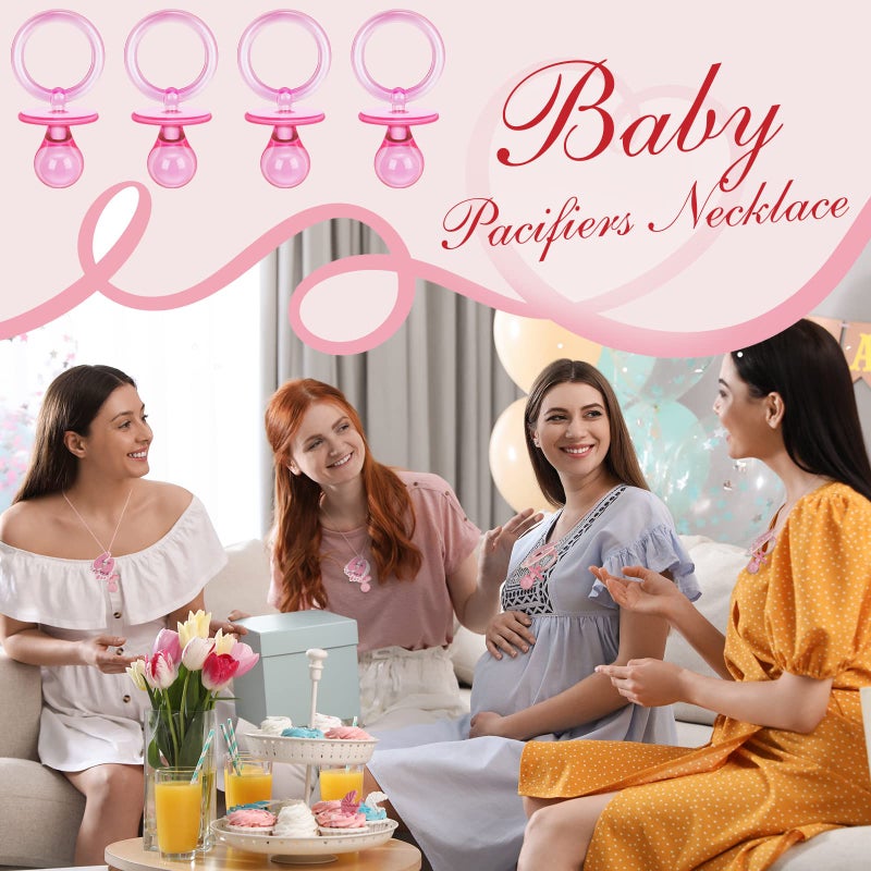 Tondiamo 24 Pieces Acrylic Baby Pacifiers Necklace with Foot Tags Pink Pacifiers Charm Newborn Pacifiers Baby Shower Plastic Cute Pacifiers Necklace for Baby Shower Party Decorations Table Scatter - Image 2